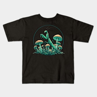 Praying Mantis in Mushroom Garden Kids T-Shirt